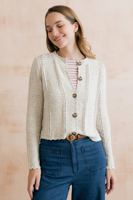 Jasmine Flecked Knit Cardigan Ecru | LM26146