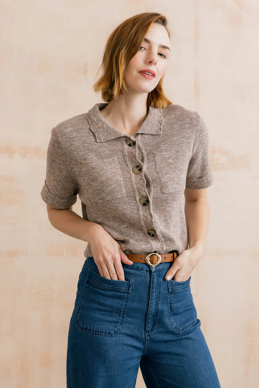 Phoebe Short Sleeve Knitted Jacket Mocha | LM26153