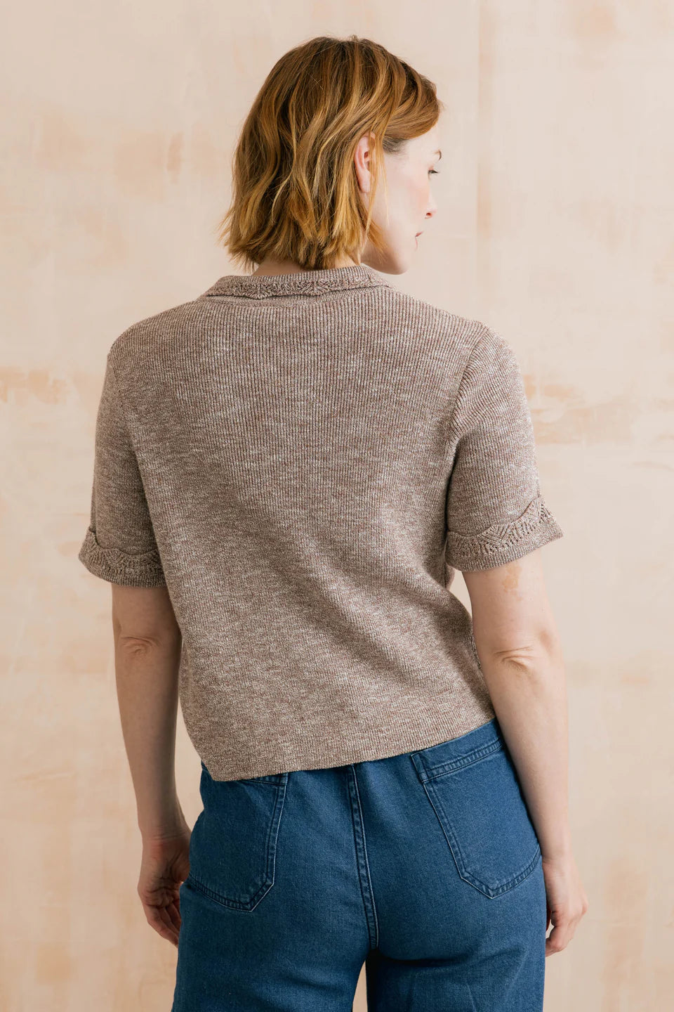 Phoebe Short Sleeve Knitted Jacket Mocha | LM26153