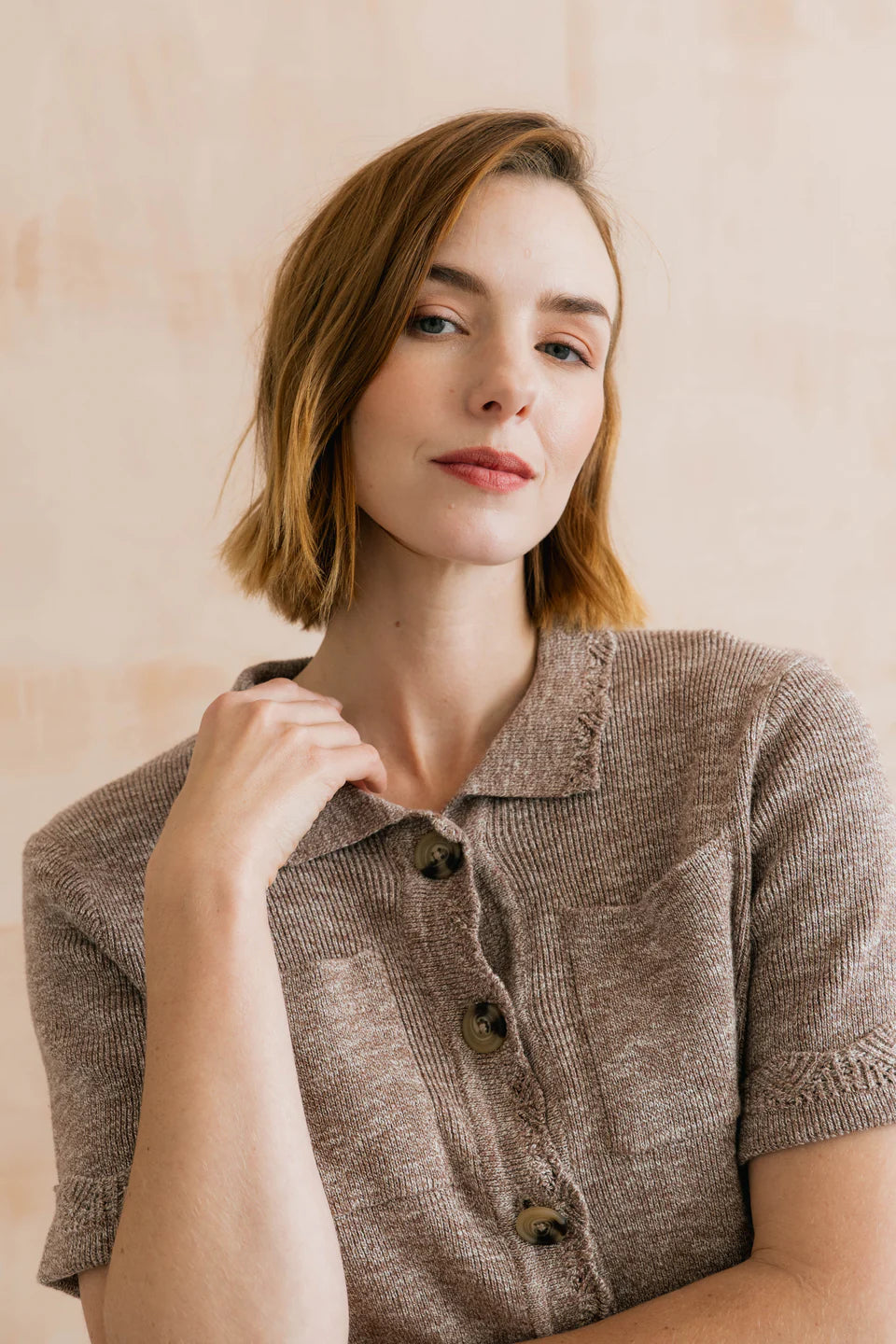 Phoebe Short Sleeve Knitted Jacket Mocha | LM26153