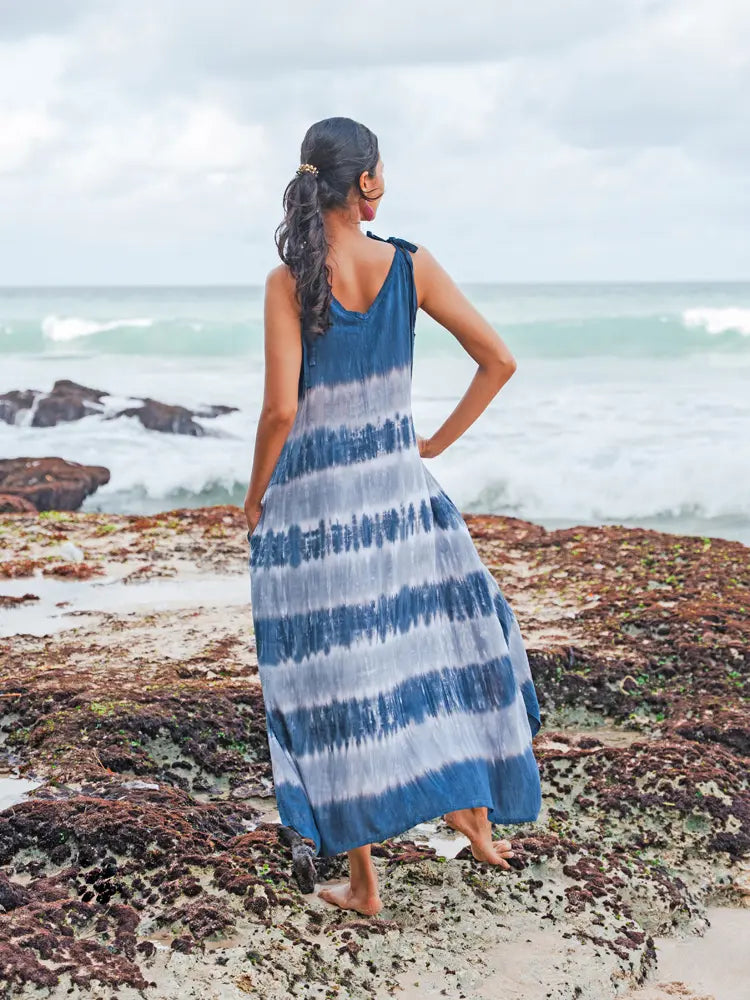 Long Striped Tie Dye Dress | Suzie Blue - LS1601GY