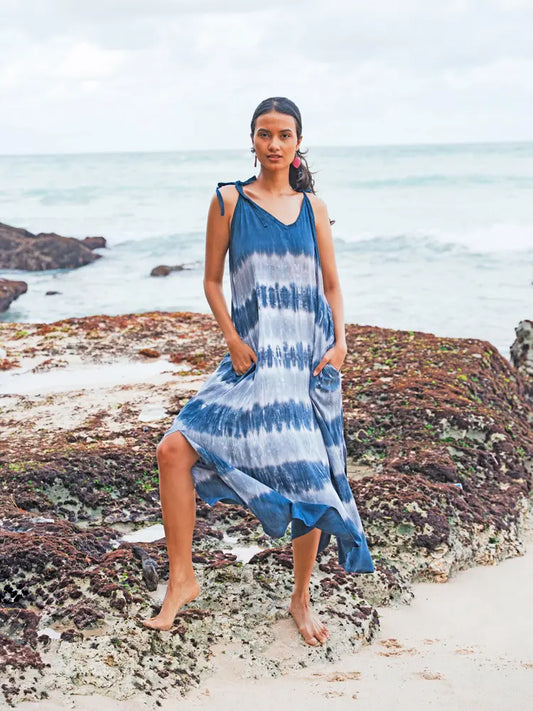 Long Striped Tie Dye Dress | Suzie Blue - LS1601GY