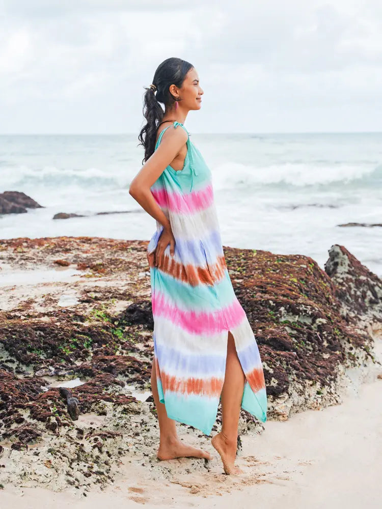 Long Striped Tie Dye Dress | Suzie Blue - LS1601M