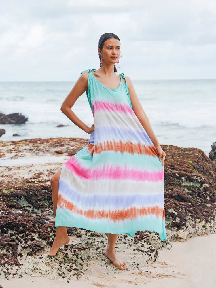Long Striped Tie Dye Dress | Suzie Blue - LS1601M