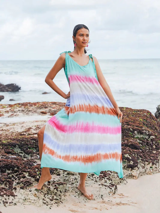 Long Striped Tie Dye Dress | Suzie Blue - LS1601M