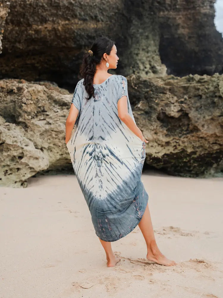 Long Tie Dye Kaftan Dress | Suzie Blue - LS1603GY