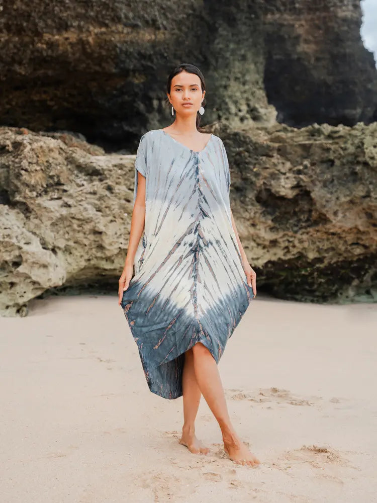 Long Tie Dye Kaftan Dress | Suzie Blue - LS1603GY