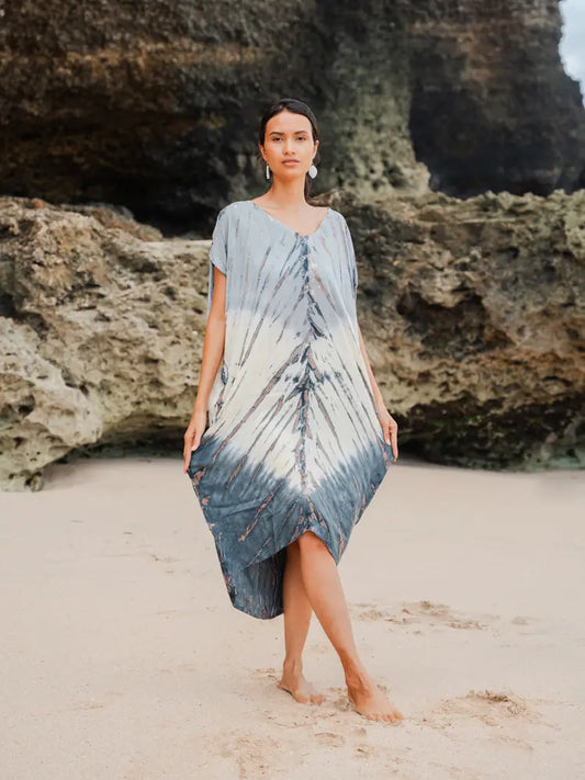Long Tie Dye Kaftan Dress | Suzie Blue - LS1603GY