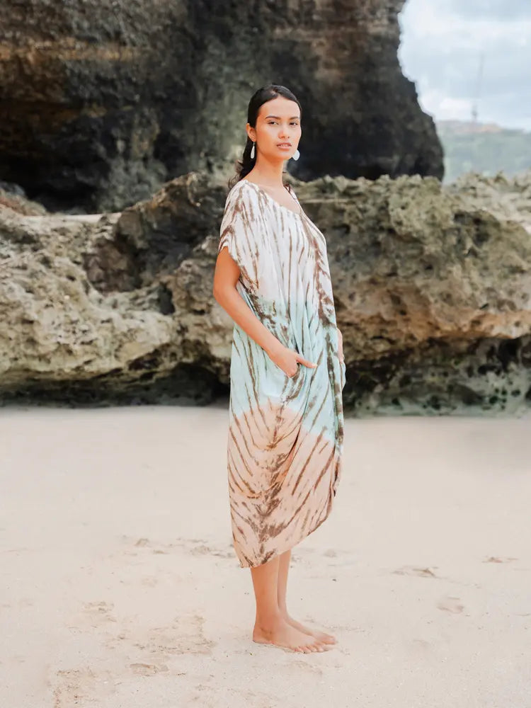 Long Tie Dye Kaftan Dress | Suzie Blue - LS1603MT