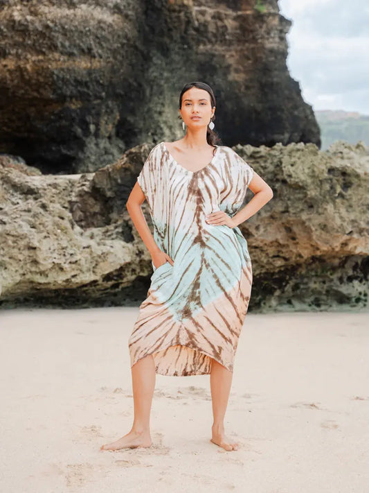 Long Tie Dye Kaftan Dress | Suzie Blue - LS1603MT