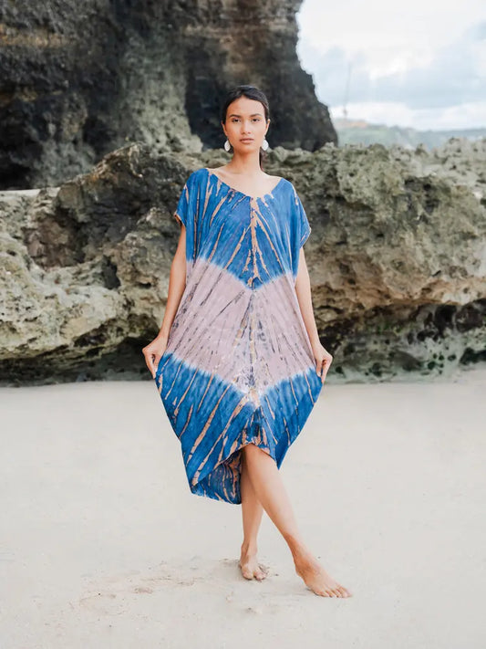 Long Tie Dye Kaftan Dress | Suzie Blue - LS1603PK
