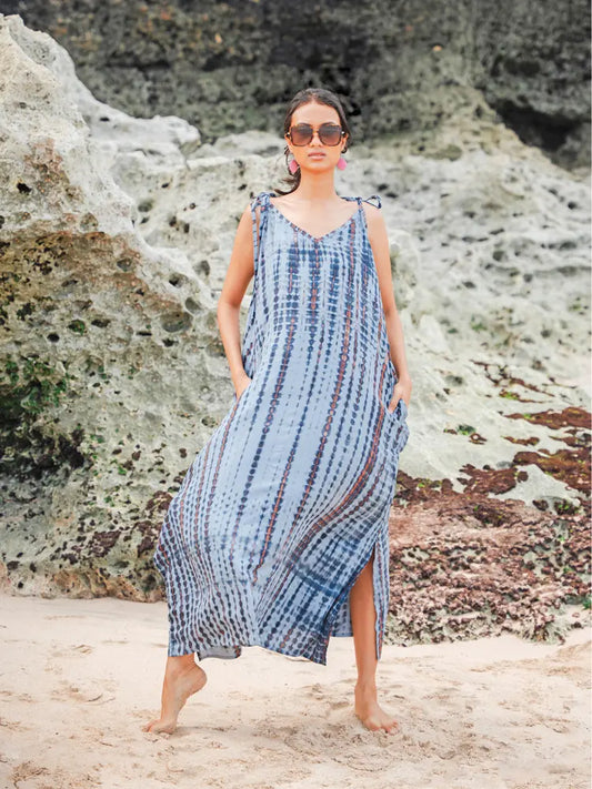 Long Striped Tie Dye Dress | Suzie Blue - LS1606GY