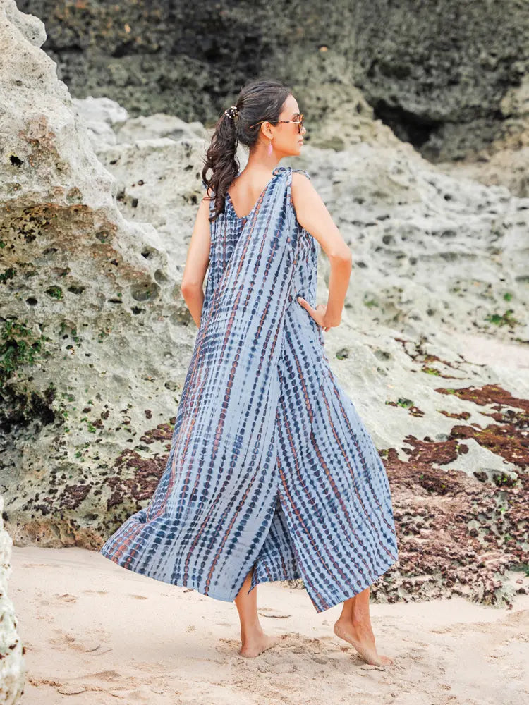 Long Striped Tie Dye Dress | Suzie Blue - LS1606GY