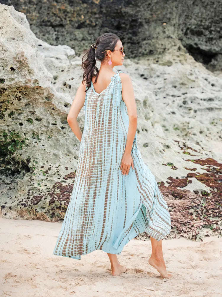 Long Striped Tie Dye Dress | Suzie Blue - LS1606MT