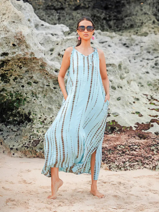 Long Striped Tie Dye Dress | Suzie Blue - LS1606MT