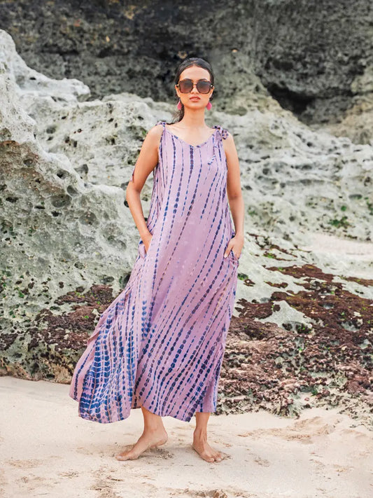 Long Striped Tie Dye Dress | Suzie Blue - LS1606PK