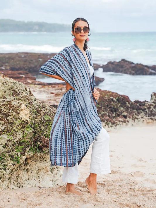 Long Tie Tye Kimono | Suzie Blue - LS1607GY