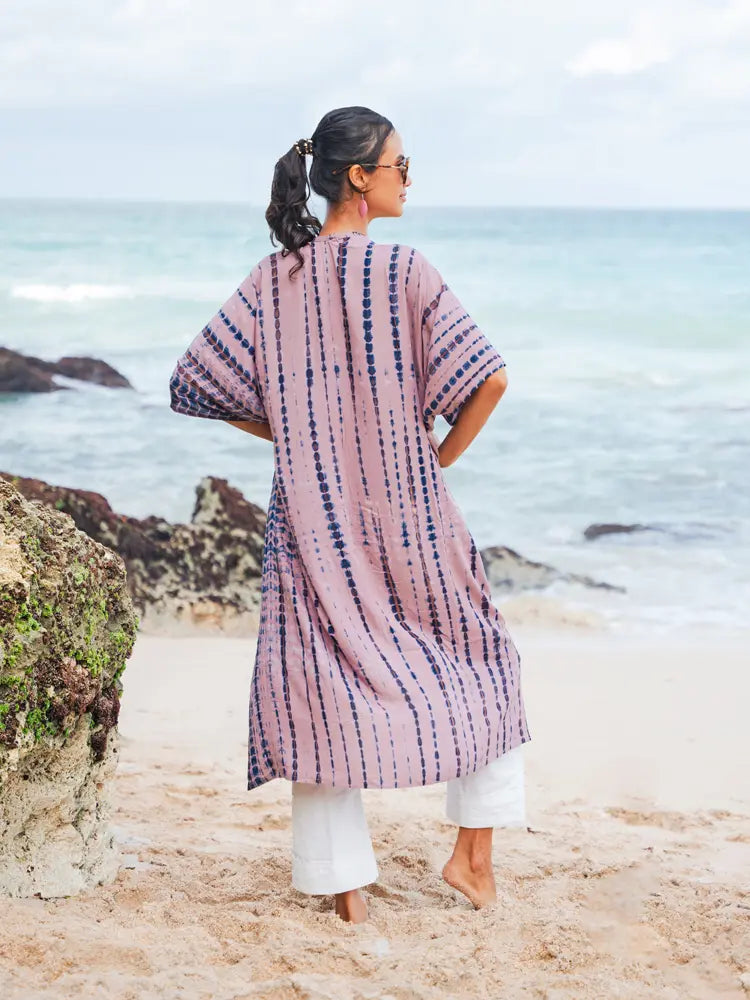 Long Tie Tye Kimono | Suzie Blue - LS1607PK