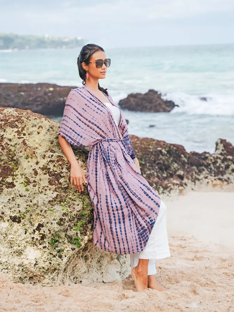Long Tie Tye Kimono | Suzie Blue - LS1607PK