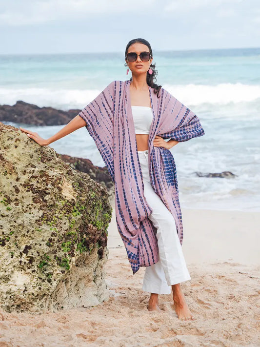 Long Tie Tye Kimono | Suzie Blue - LS1607PK