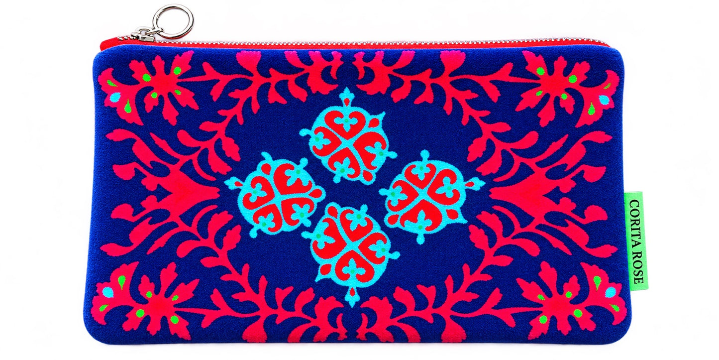 Corita Rose Zamora Blue Small Velvet Pouch