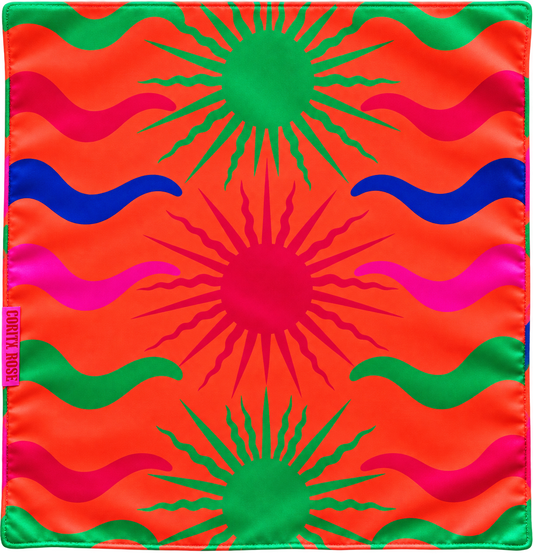 Corita Rose Orange Sun Print 100% Silk Scarf