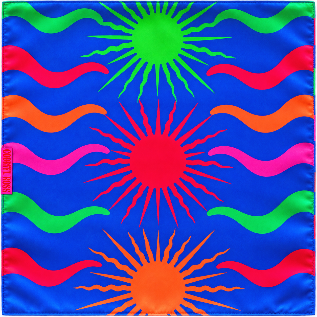 Corita Rose Blue Sun Print 100% Silk Scarf