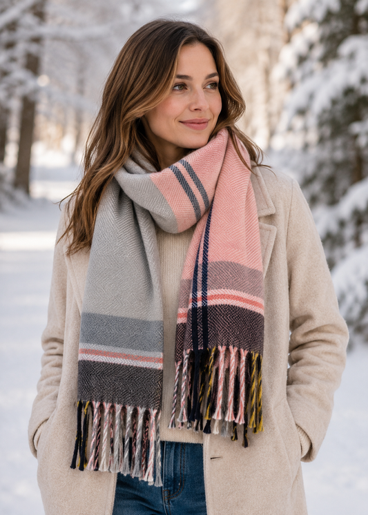 Pink/Navy Winter Scarf | Lisa Angel