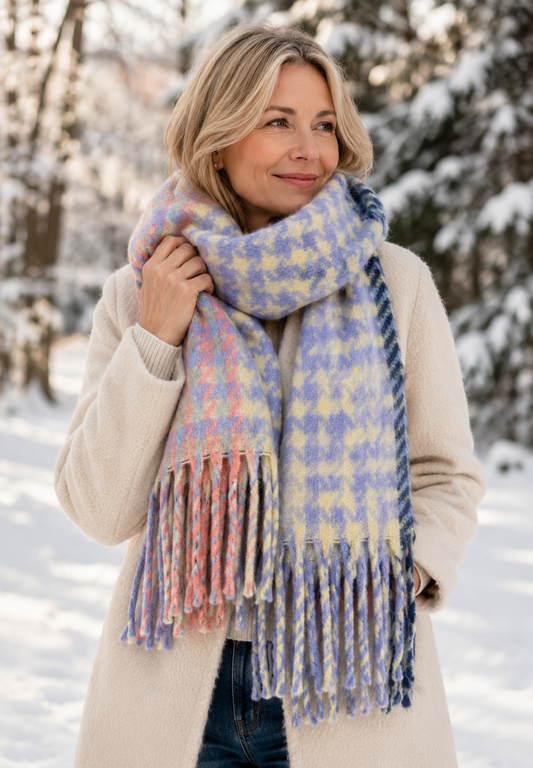 Pale Pink/Blue Houndstooth Winter Scarf | Lisa Angel
