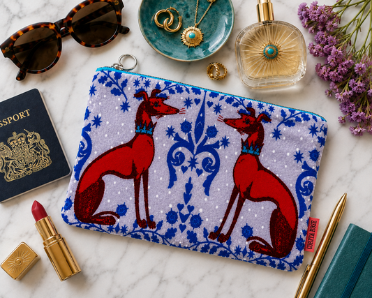 Corita Rose Red Hounds Small Velvet Pouch