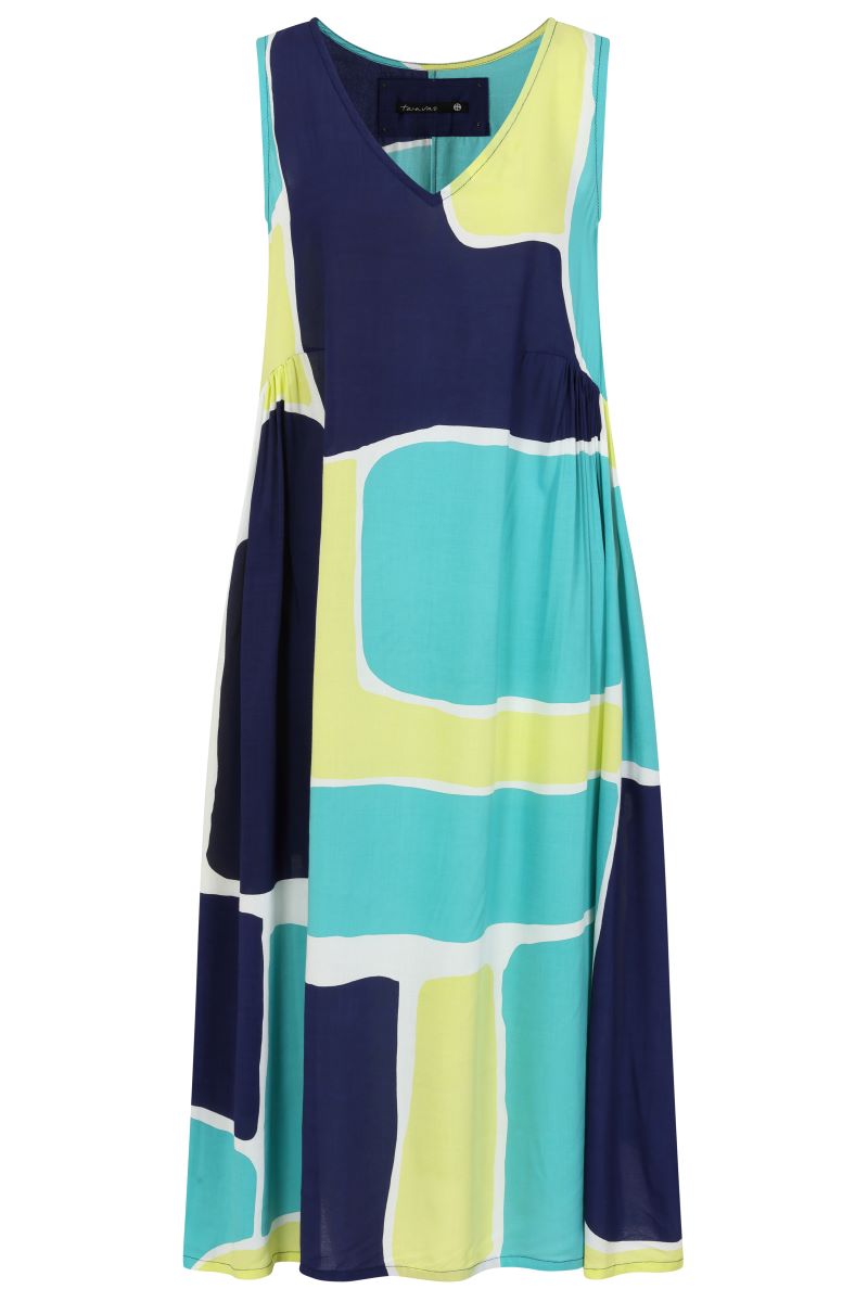 Navy/Turquoise/Lime Print Sleeveless Dress | Tara Vao Maora 8178