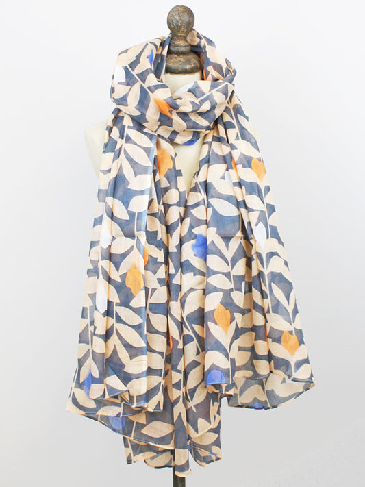 Printed Cotton Scarf/Sarong (Grey/Peach)