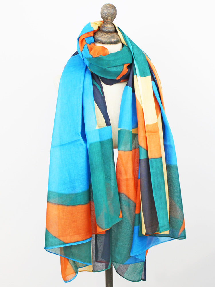 Printed Cotton Scarf/Sarong (Green & Orange)