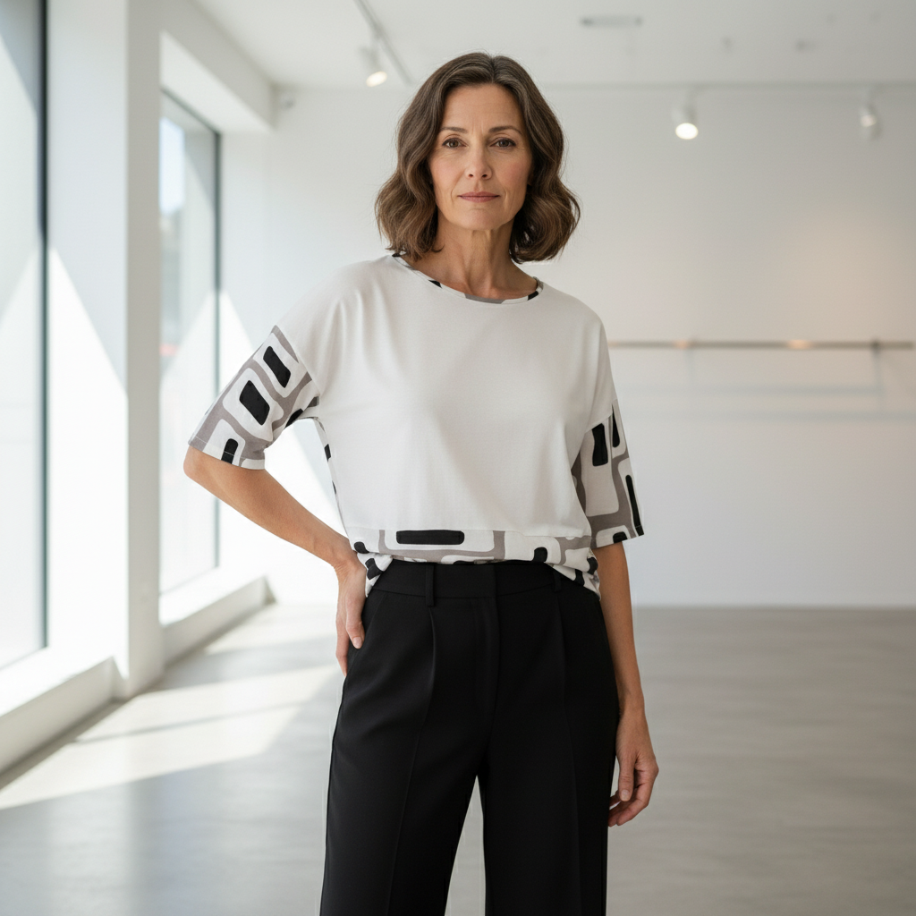 Neutral Geometric Print Blouse | Tara Vao Magali 2057