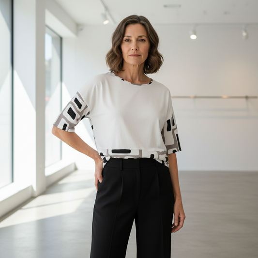 Neutral Geometric Print Blouse | Tara Vao Magali 2057