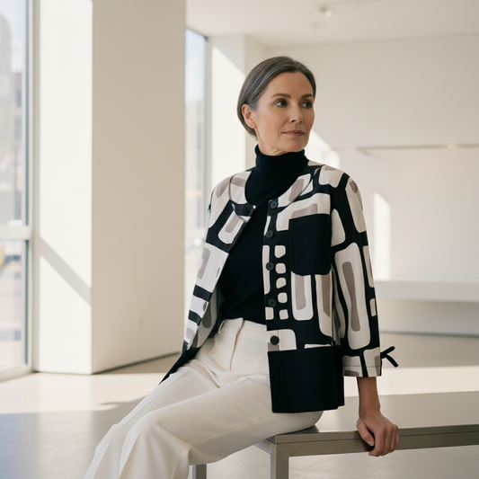Neutral/Black Geometric Print Jacket | Tara Vao Magali 5095