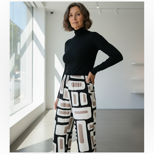 Neutral Geometric Print Trousers | Tara Vao Magali 4527