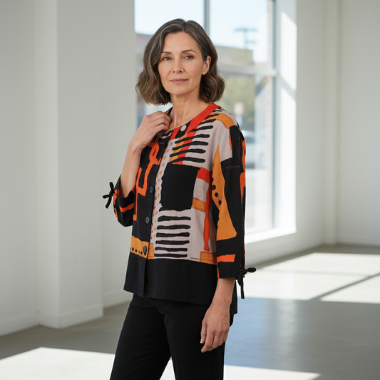 Black/Geometric Print Jacket | Tara Vao Malika 5095