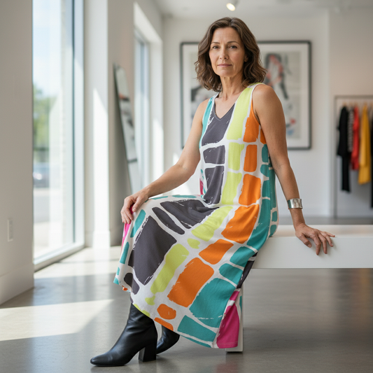 Bright Abstract Print Sleeveless Dress | Tara Vao Manna 8178