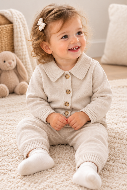 Mini Chalk Bunny Knitted Two-Piece Set – Beige