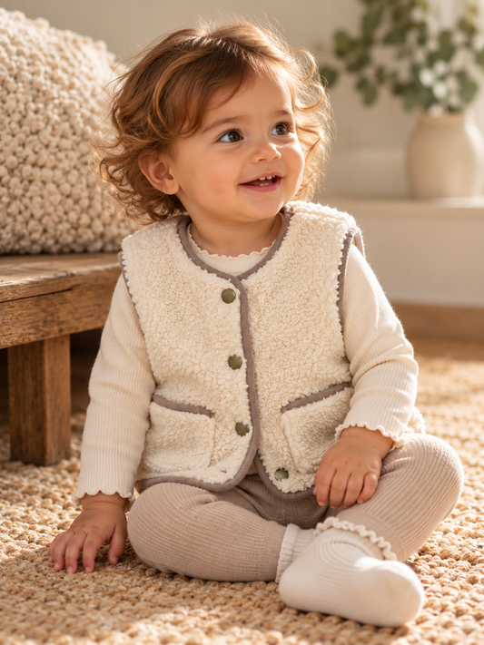 Mini Chalk Polar Lamb Sherpa Gilet – Cream