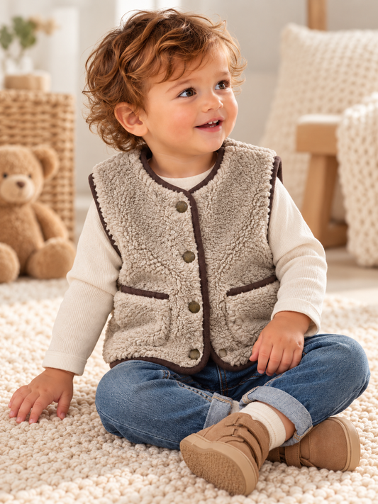 Mini Chalk Lamb Sherpa Gilet – Oat