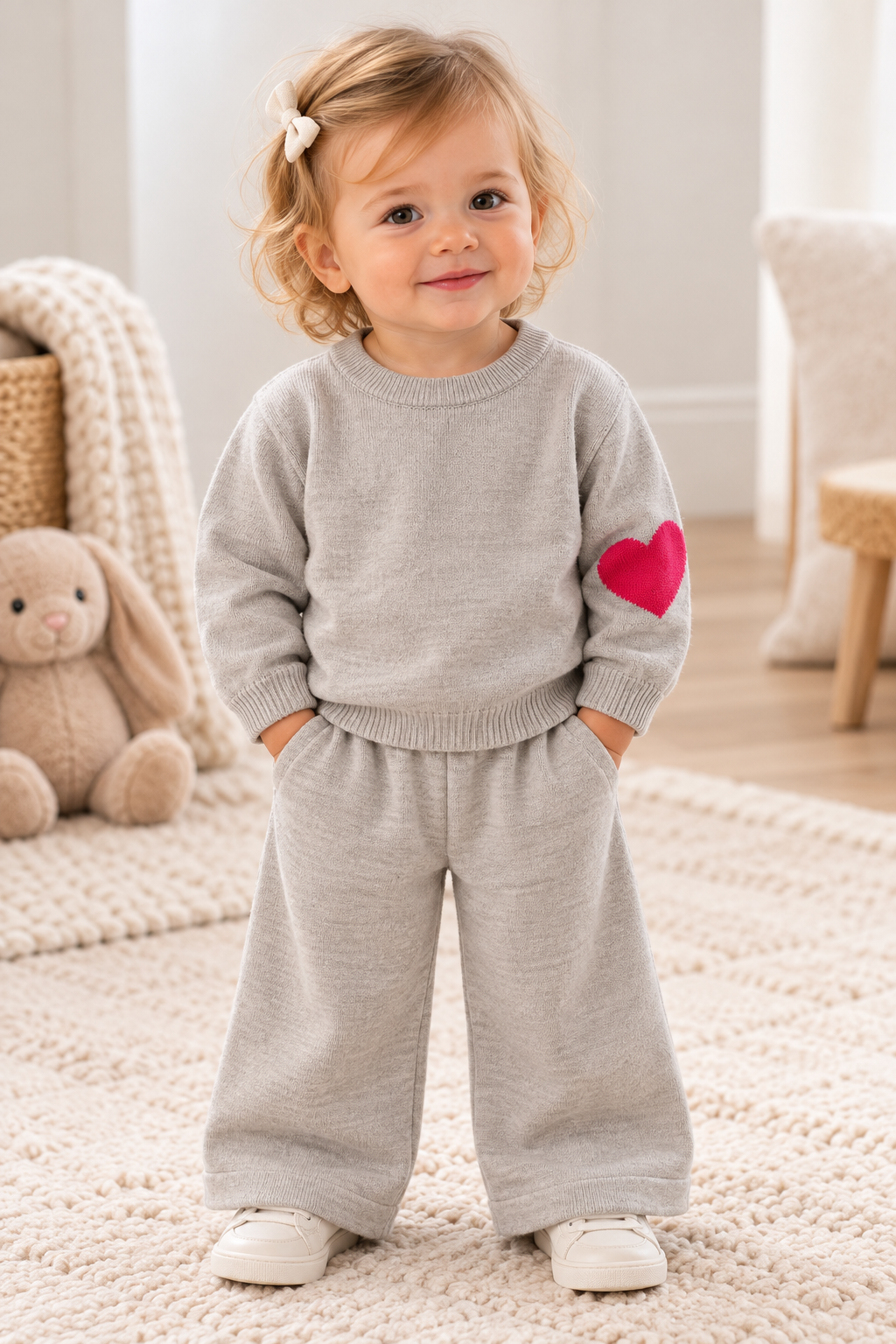Mini Chalk Kitten Two-Piece Knitted Set – Marl Beige