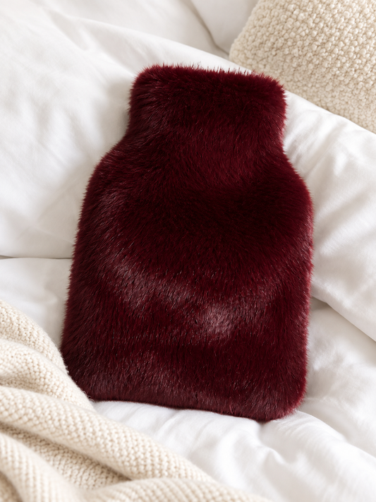 Merlot Faux Fur Mini Hot Water Bottle | Chalk