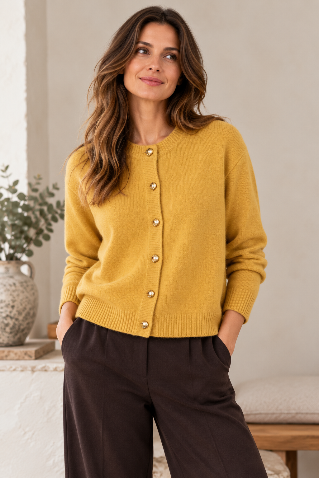 Crest Button Cardigan – Mustard | Last True Angel