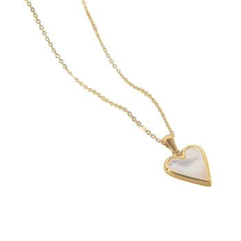 Mother of Pearl Heart Gold Necklace | White Leaf