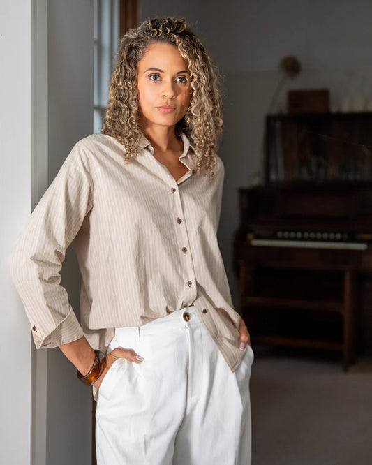 Nola Striped Shirt | Beige/Ecru | Chalk