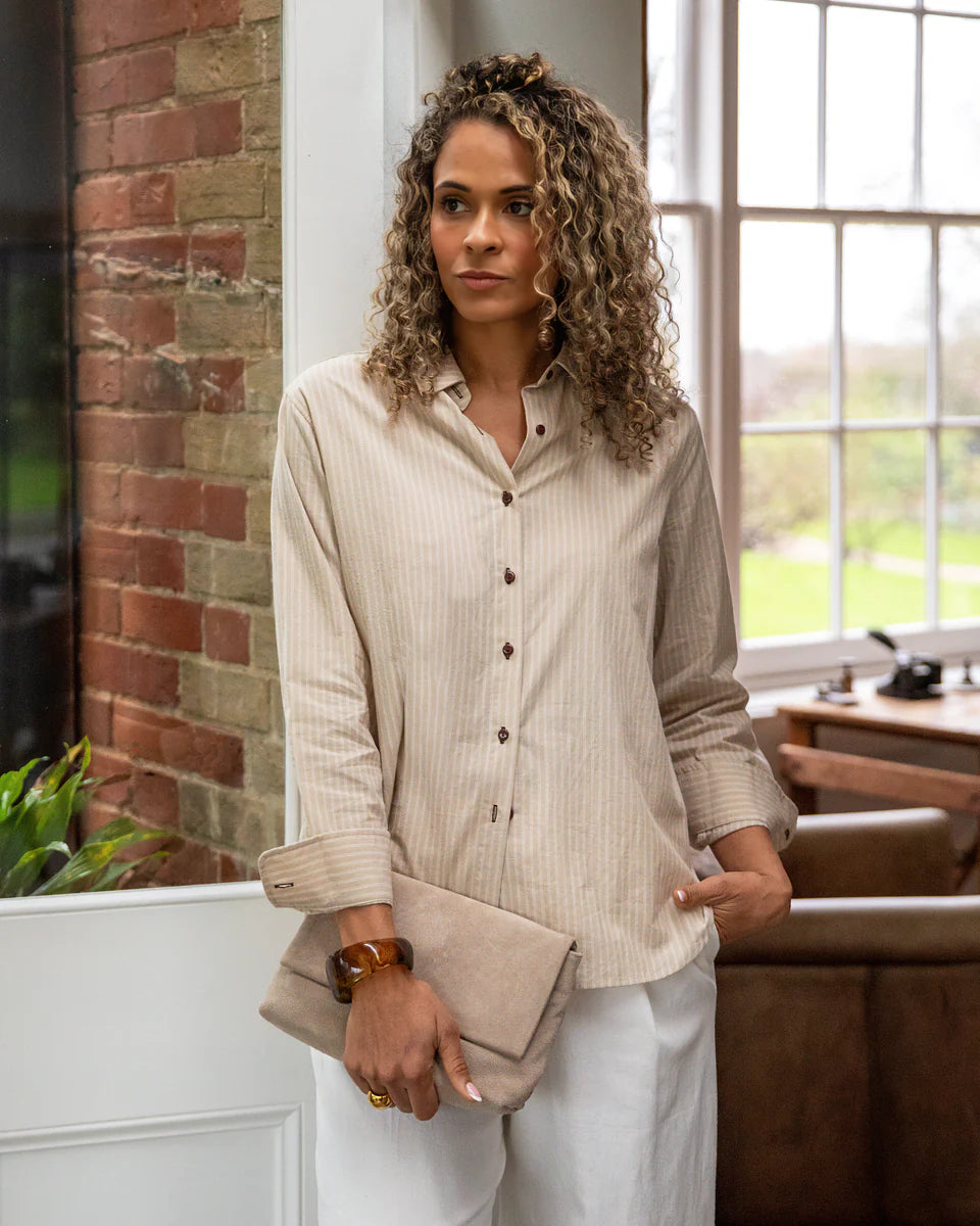 Nola Striped Shirt | Beige/Ecru | Chalk