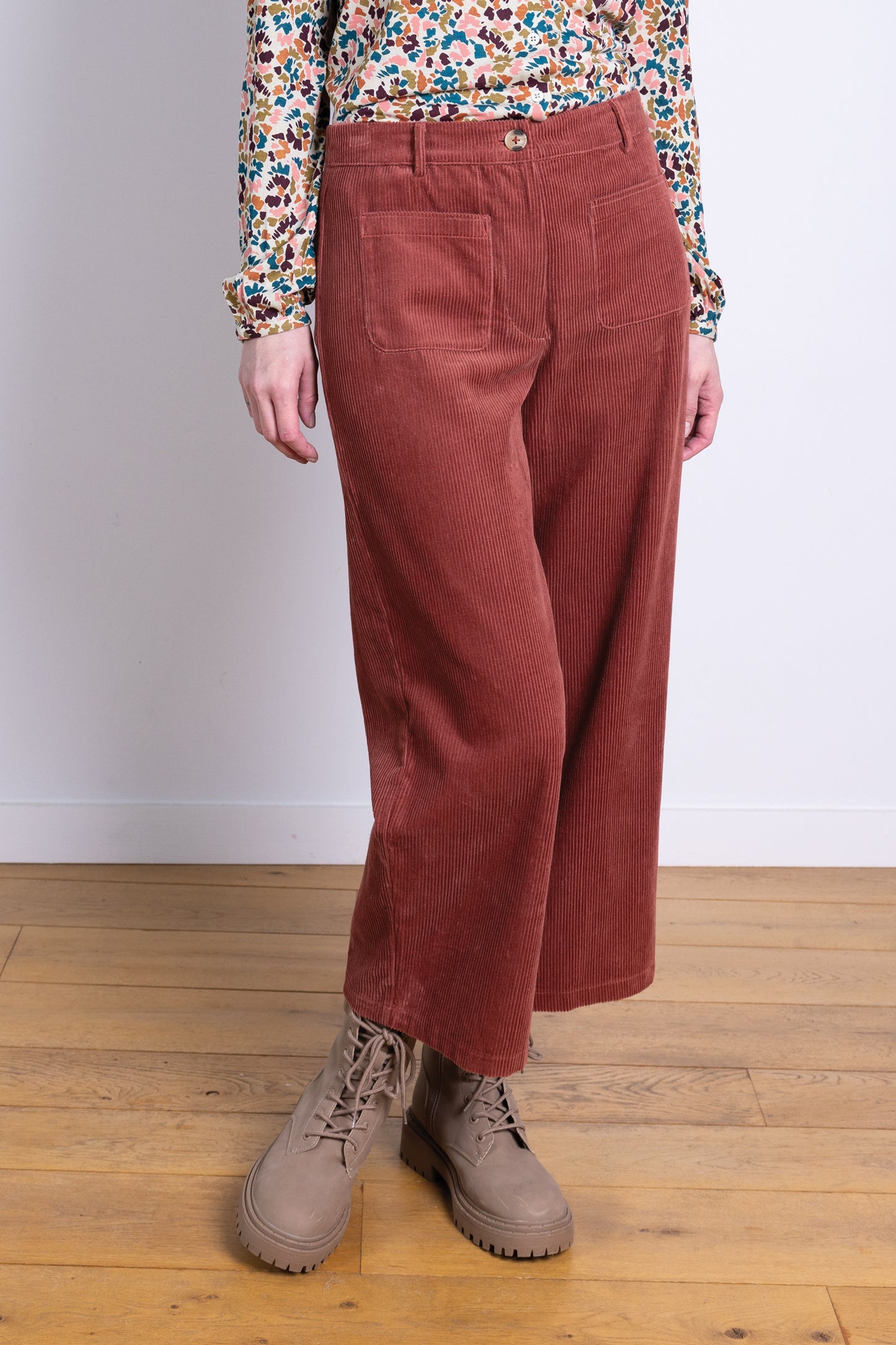Chunky Cord Cotton Cropped Trousers - Rose | Nomads