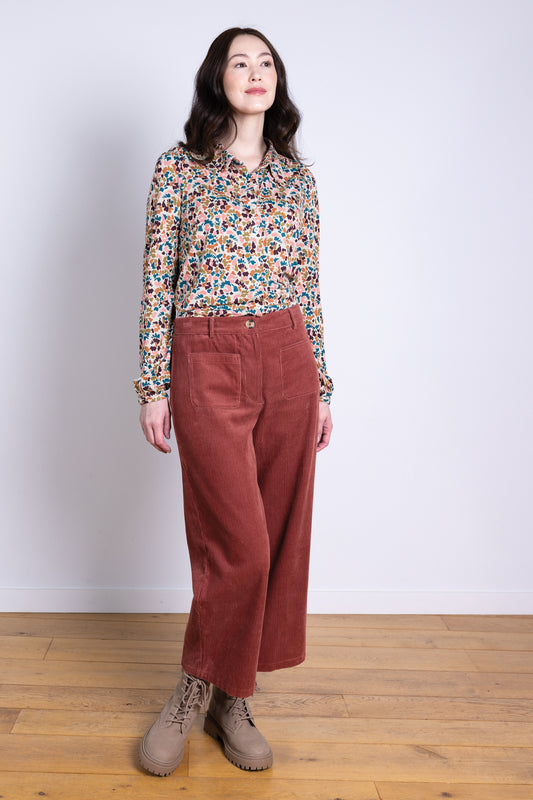 Chunky Cord Cotton Cropped Trousers - Rose | Nomads